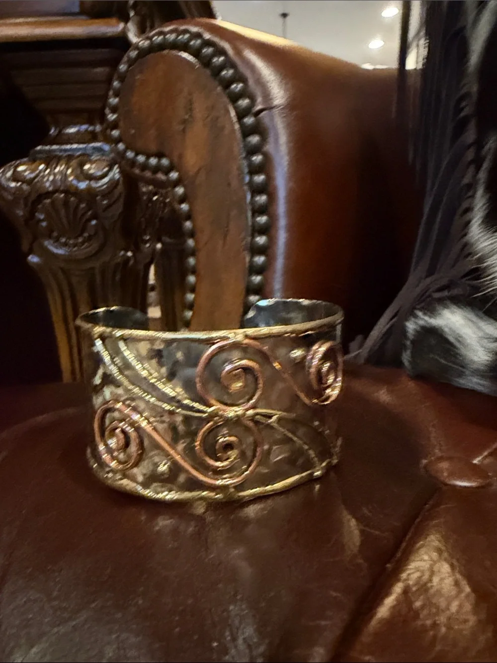 Ornate Swirl Metal Cuff Bracelet in Mixed Metallics